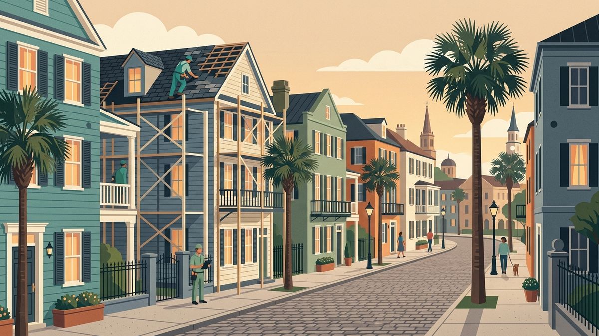 Illustration of a home renovation on a South Carolina street